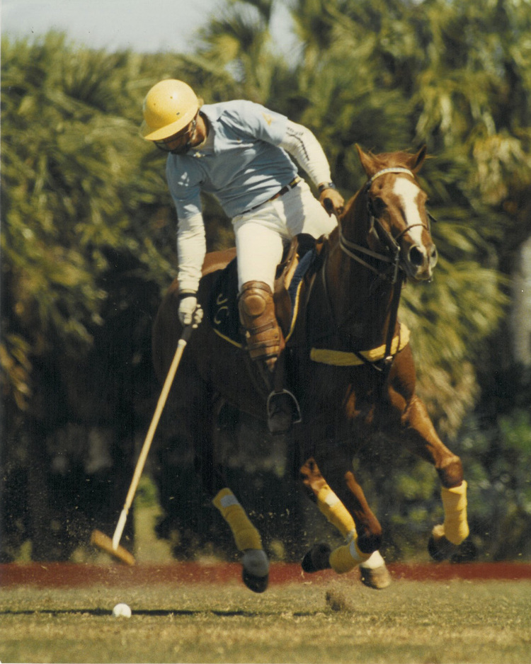 A professional polo player on horseback.